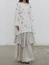 Mutedance 25 Autumn and Winter Round Neck Long Sleeve Loose Top Shirt Flower Dye MD-MD25FW130-hoary (MD25FW128)